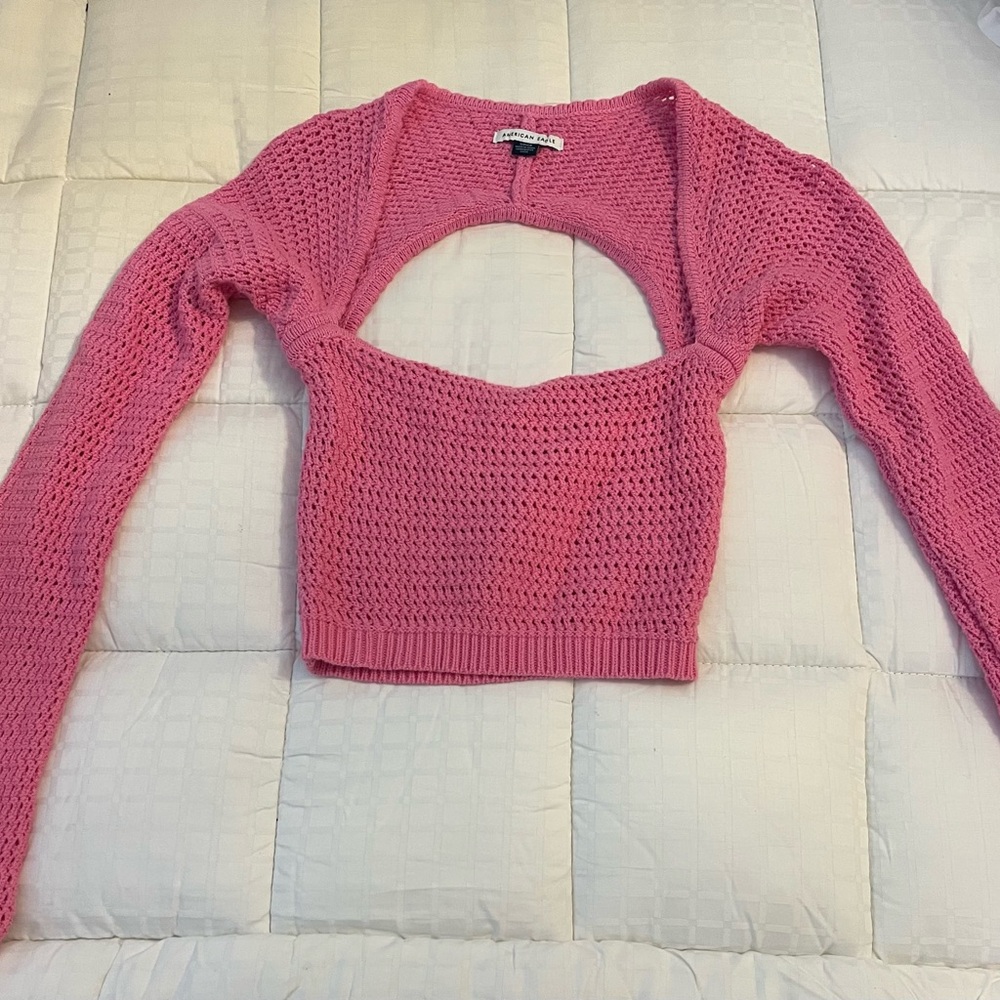 WORK ONCE American Eagle Pink Cropped Boho Sweater